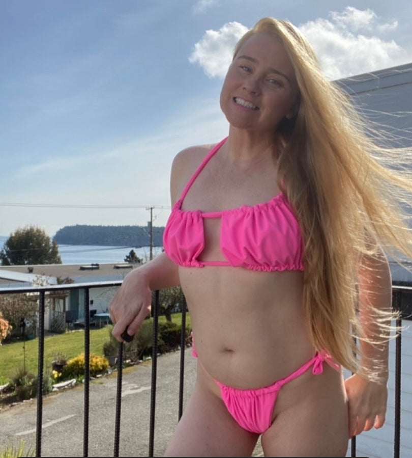 Kelly Grrrl Pink Ruffled Bandeau Bikini